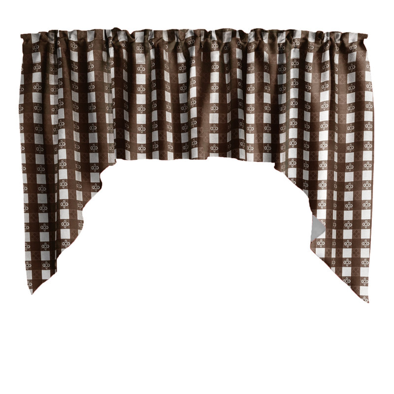 Poplin Tavern Gingham Checkered Swag Window Valance 58" Wide, Brown