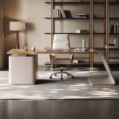 Bureau rectangulaire brun à 3 tiroirs