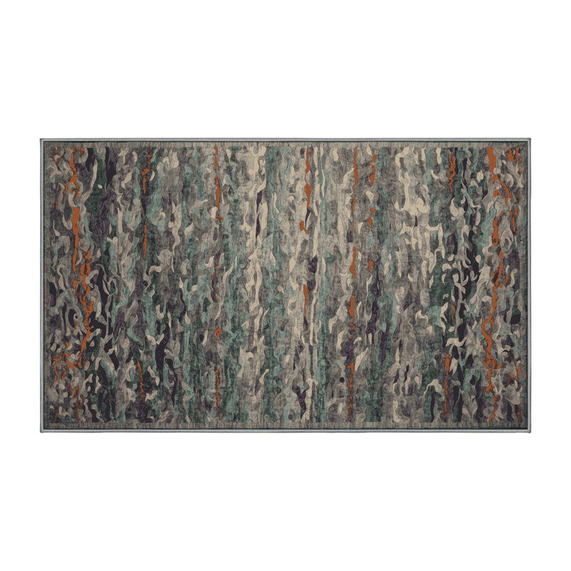 Machine Washable Gray Area Rug, Rectangle 3' x 5'