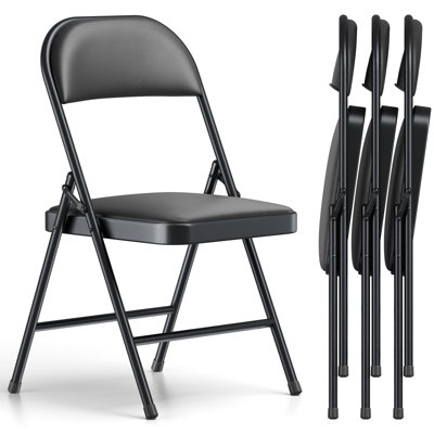 4 Pack Heavy Duty Folding Chairs, PU Leather Padded Stackable Chairs, Portable Foldable Seats for Indoor Outdoor Events, Office & Home