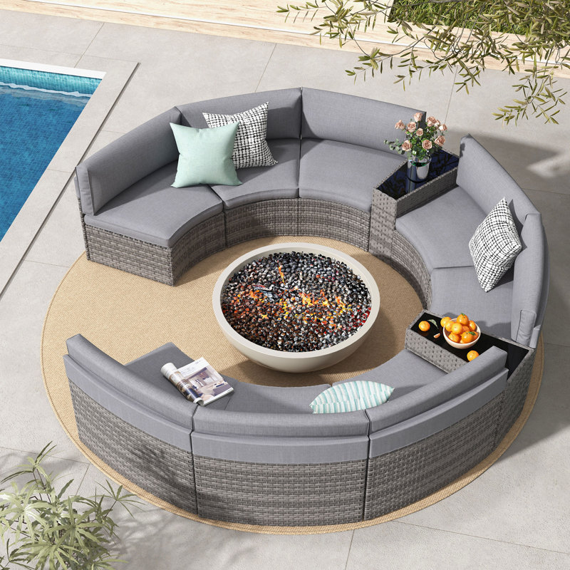 8 - Person Seating Group With Cushions, Gray Frame/Gray Cushion