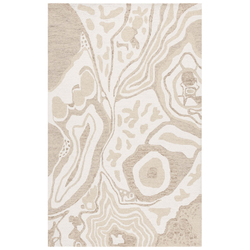 Ebony 779 Hand Tufted Wool/Cotton Abstract Rug in Beige/Ivory, Rectangle 8' x 10'