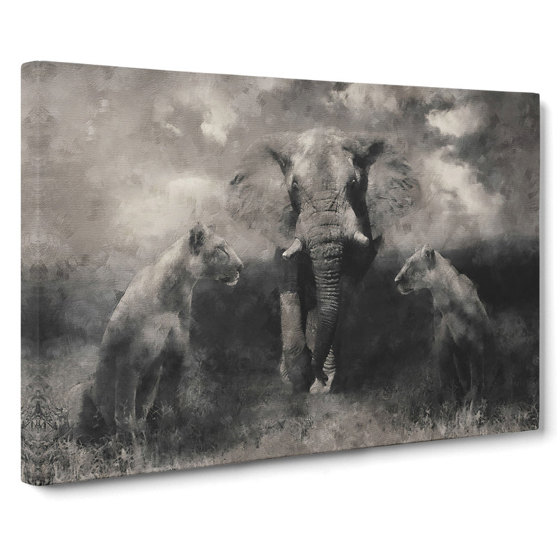 Elephant With Lions - Wrapped Canvas, 35cm H x 50cm W x 3cm D