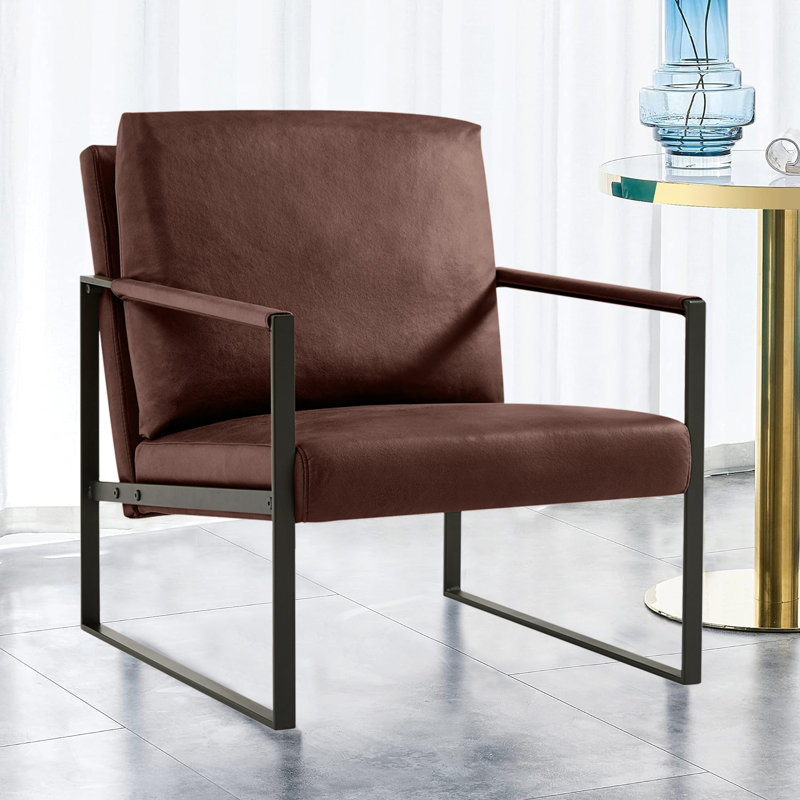 Lounge, Living Room, Office Or The Reception Area Leathaire Accent Arm Chair With Extra Thick Padded Backrest And Seat Cushion Sofa Chairs, Non-Slip Adsorption Feet, Sturdy Metal Frame