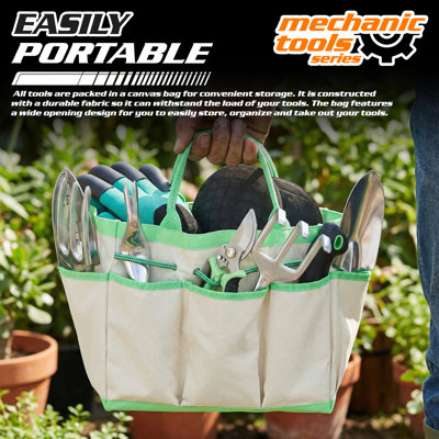 Ensemble 12 pièces d'outils de jardinage, trousse d'outils de jardinage robuste avec sac fourre-tout et gants de jardinage