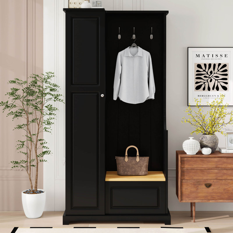 Arbre d'entrée avec armoire, arbre d'entrée avec banc rabattable, armoire à chaussures pour couloir avec tablettes réglables et crochets de suspension