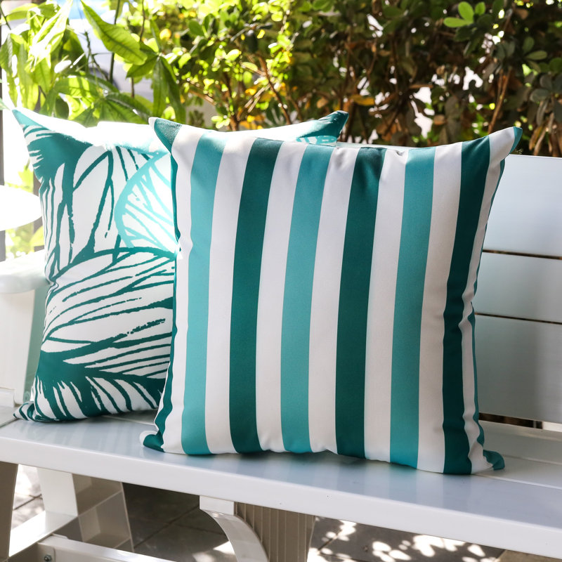 Striped Outdoor Throw Pillow, 20" X 20", Green