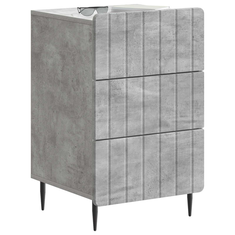 43cm W Manufactured Wood Bedside Table, Concrete Grey
