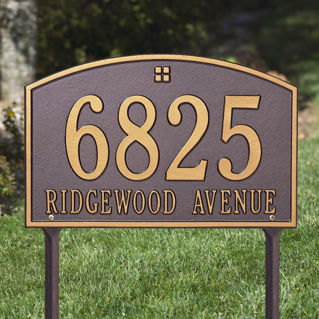 Cape Charles 2-Line Lawn Address Sign, Black and Gold, Yes