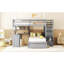 Lit superposé simple au-dessus de simple gris avec bureau, tiroirs et rangement pour un lit de chambre fonctionnel et relaxant, finition, tablettes-130155678-130155679