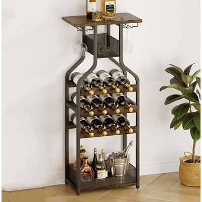 Mini table de bar multifonctionnelle avec porte-bouteilles d'angle et support de rangement