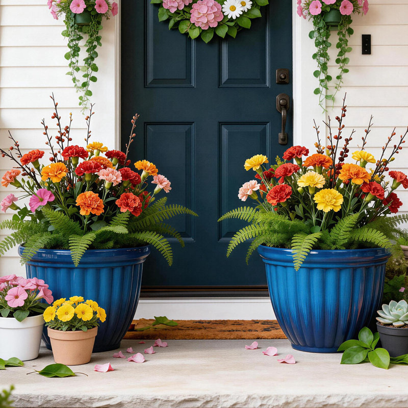 Grand pot à fleurs 15 po avec glacis bleu dégradé fabriqué à la main pour l'intérieur et l'extérieur
