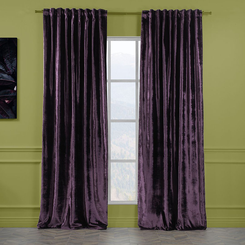 Extra Long & Extra Wide Shiny Velvet Curtain Panel (customized), 140cm Width x 325cm Drop, Eggplant