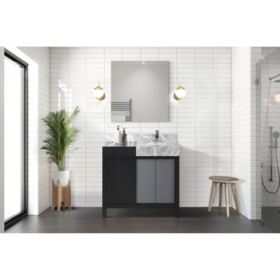 42 In. X 22 Black And Grey Bath Vanity - Marble Top Faucet Soft Close, Profuse Storage With One Interior Cabinet Three Drawers, Scratch Stain Surface Included Generous Countertop