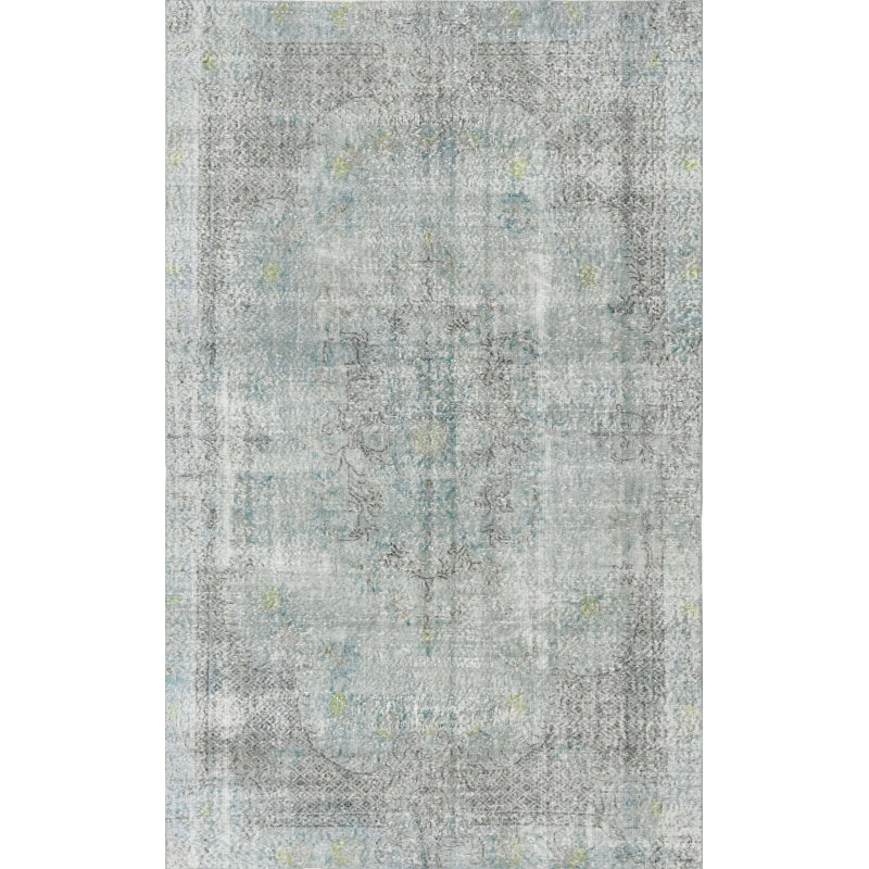 Gris foncé/vert clair/Tapis décoratif en laine de style oriental Shubert Alley, Rond 6 pi
