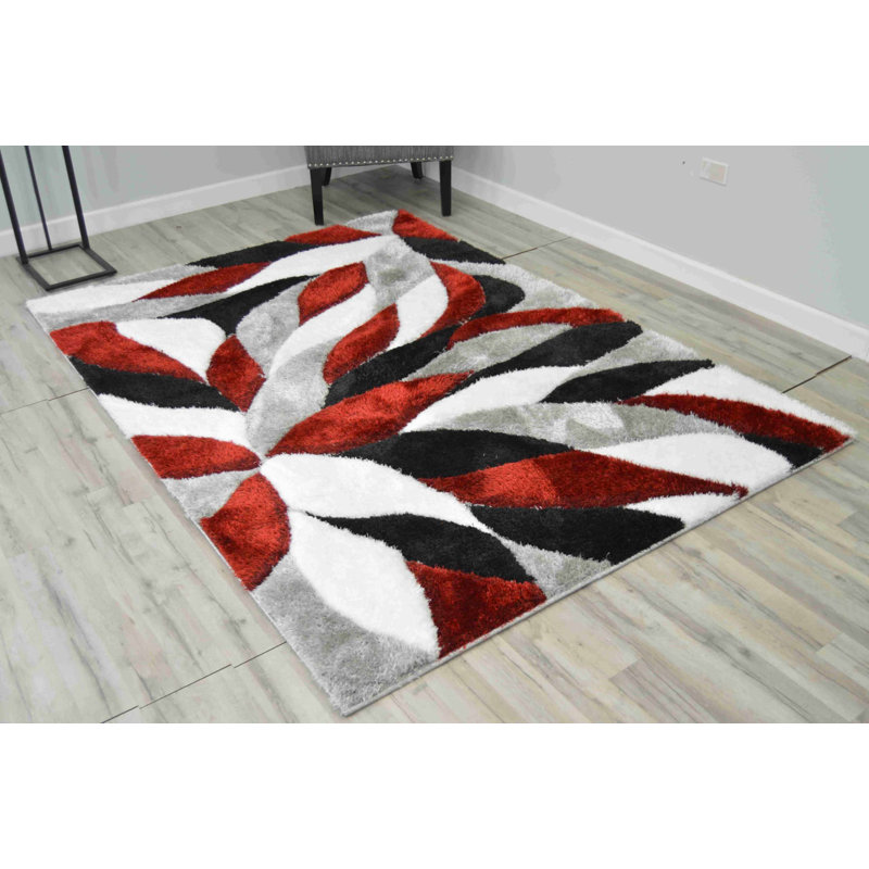 Modern Arriola Shag Abstract Geometric Rug For Living Room Bedroom, Rectangle 3'11" x 5'3"
