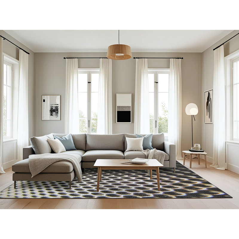 Tapis noir/gris tissé à la machine, Rectangle 8 pi x 10 pi