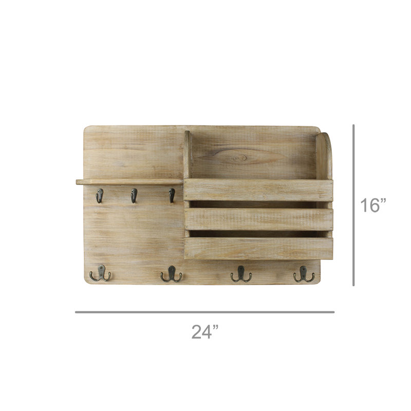 Rustic Light Brown Wood and Metal Wall Organizer