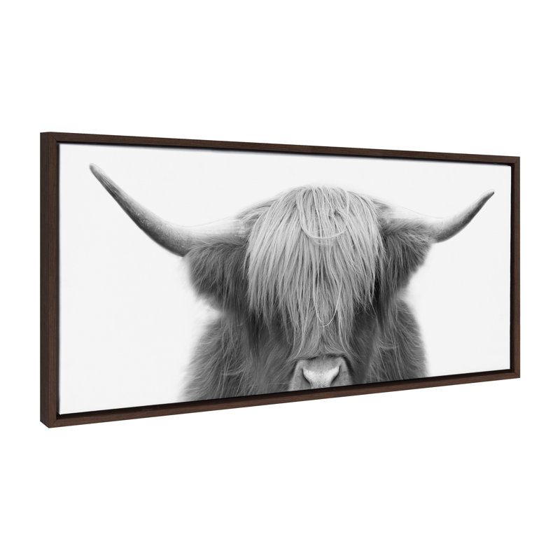 «Hey Dude Highland Cow BW» par The Creative Bunch Studio, reproduction d'art sur toile encadrée, H 18 po x l 40 po, Brun