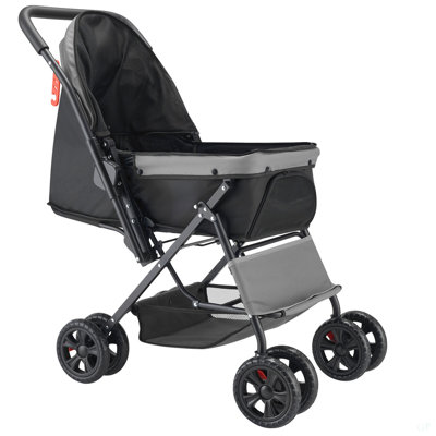 Pet Stroller Foldable 4 Wheels Travel Dog Stroller Reversible Handle Up To 44Lbs