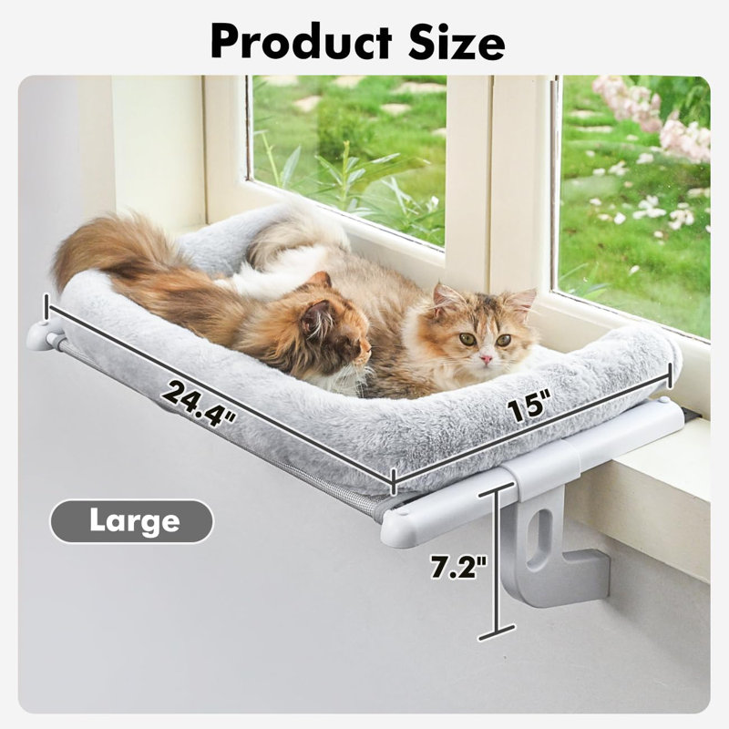 Large Grey Plush Cat Window Sill Perch with Bolster