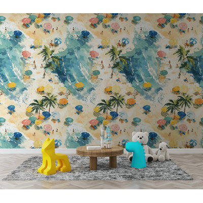 Beach Umbrella Wallpaper Coastal Removable Peel And Stick Tropical Wall Mural