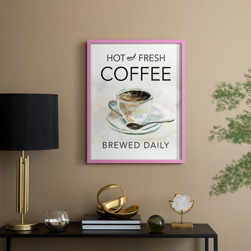 «Hot and Fresh Coffee», reproduction encadrée - bois massif, H 11 po x l 9 po, Rose