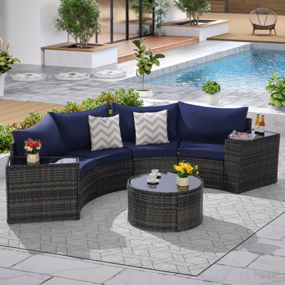 Ensemble de canapé modulaire d'extérieur demi-lune 7 pièces avec table basse ronde
