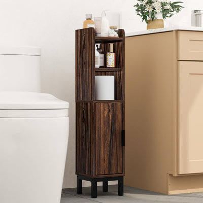 Small Corner Freestanding Bathroom Storage Cabinet With Door and Shelves, Narrow Toilet Paper Organizer With Adjustable Shelf For Small Spaces