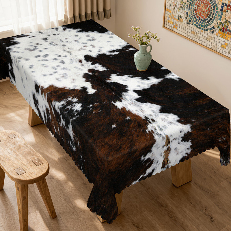 Black and white abstract design machine-washable polyester tablecloth, 86.6" L x 70.8" W