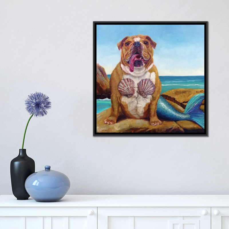 " Mermaid Dog " by Lucia Heffernan, 18" H x 18" W x 1.5" D, Black Framed Canvas, No Mat