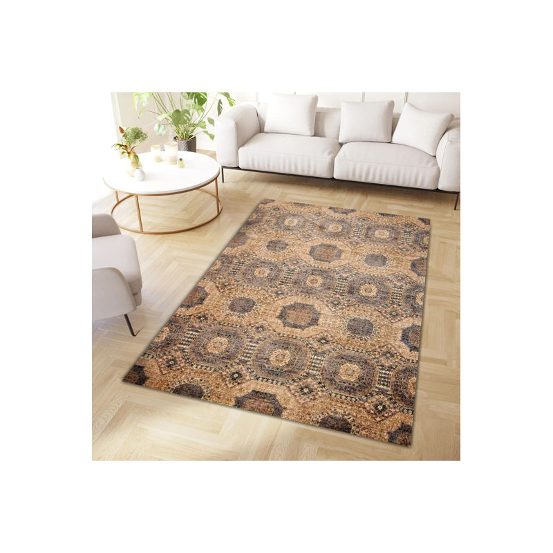 Tapis gris tissé traditionnel lavable à la machine, Tapis de couloir 4 pi 11 po x 9 pi 10 po inclus