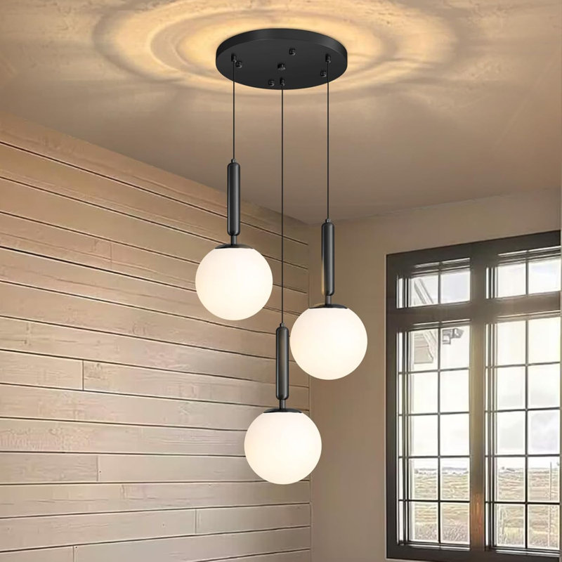 Lustre moderne en verre, Noir mat, 3 Lights
