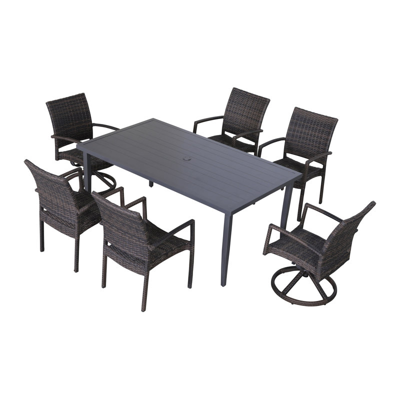 6 - Person Patio Dining Set Umbrella Hole Included Rectangular Table