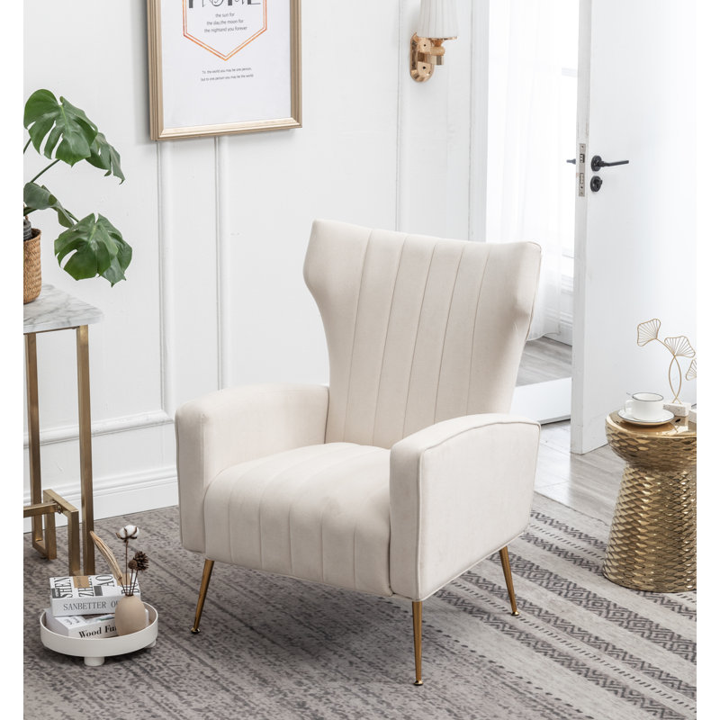 Milana 27" Wide Velvet Wingback Chair, Beige Velvet