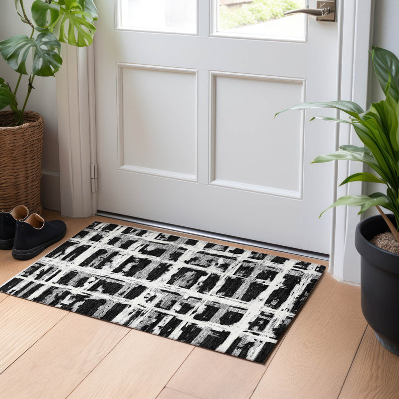 Premium Machine Washable Prisco Black Rug, Rectangle 1'8" x 2'6"