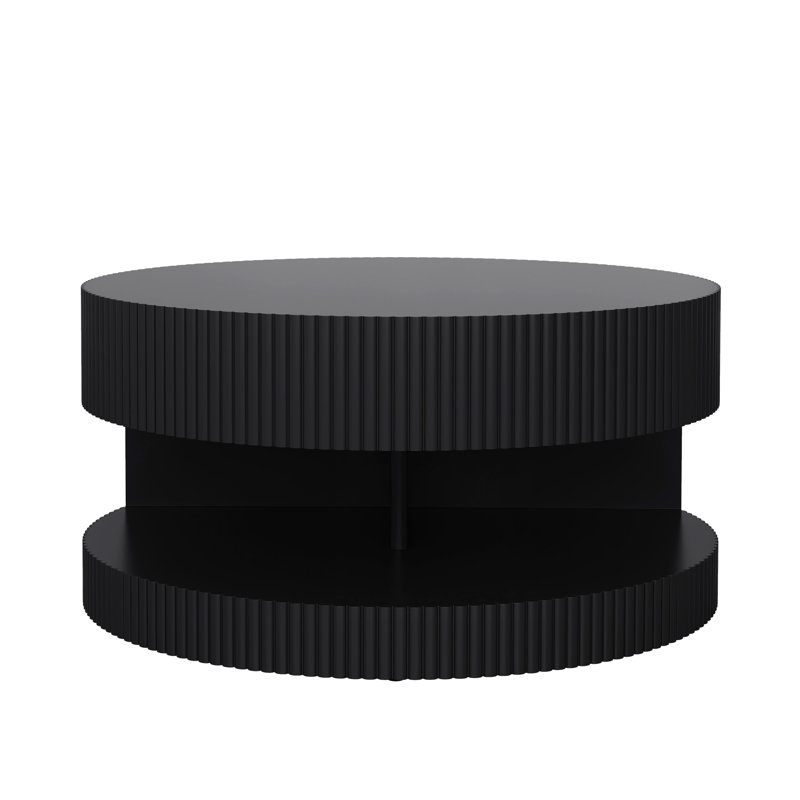 Modern Round Coffee Table with buttom Storage, Black, 15.75" H x 31.5" W x 10.04" D