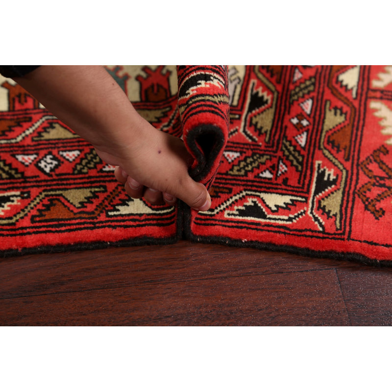 Tapis rouge en laine nouée à la main de conception unique 3 pi 5 po x 5 pi New Age