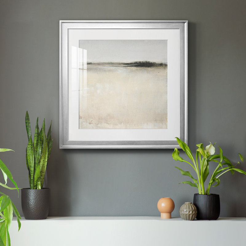 «Subtle Scape I», reproduction encadrée de qualité supérieure - prête à être accrochée, Papier avec cadre argenté, Blanc