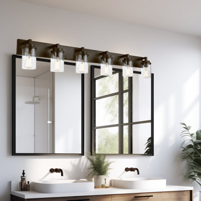 Luminaire de meuble-lavabo en bronze huilé, luminaires de salle de bain 6 lumières avec abat-jour en verre transparent, luminaires de salle de bain en bronze huilé au-dessus du miroir, luminaires de salle de bain, salon, couloir