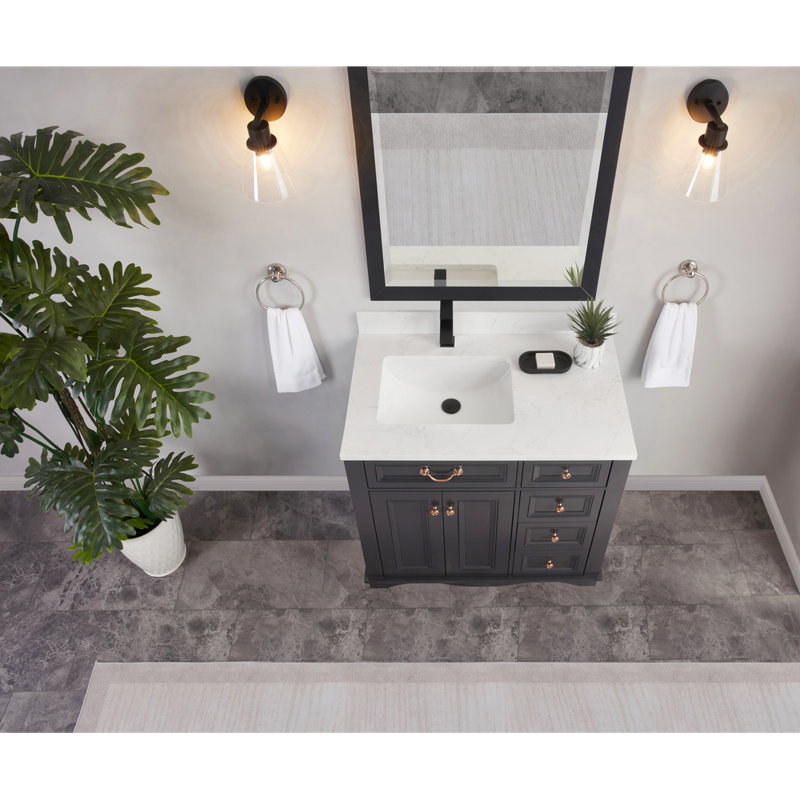 36" Solid Wood Sink Vanity  With 1' Artificial Stone Top, Tricorn Black