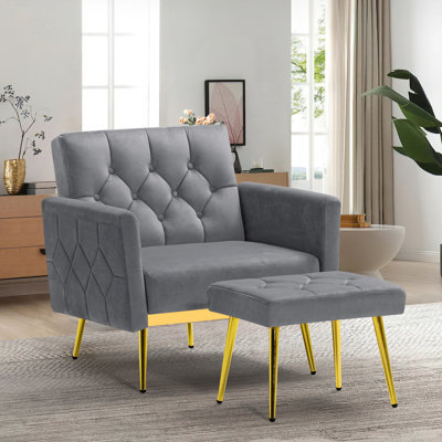 Zianny Velvet Accent Chair with Ottoman