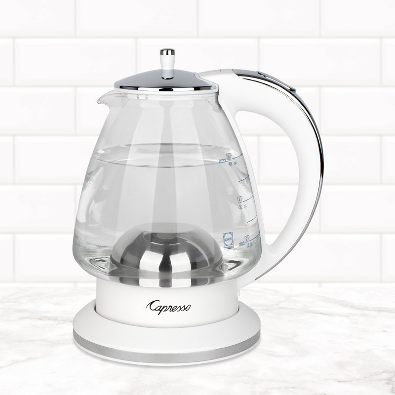 Capresso White and Chrome Glass Electric Kettle, 48 oz
