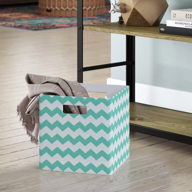 Ebern Designs Cube Fabric Decorative Bin, Aqua, 13" H x 13" W x 13" D