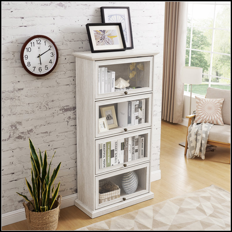 Vitrine à 4 niveaux en verre avec portes rabattables pour objets de collection et décoratifs, solution de rangement durable et élégante