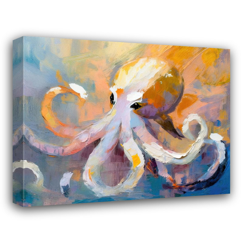 Pieuvre sur toile, H 26 po x l 32 po x P 1,5 po