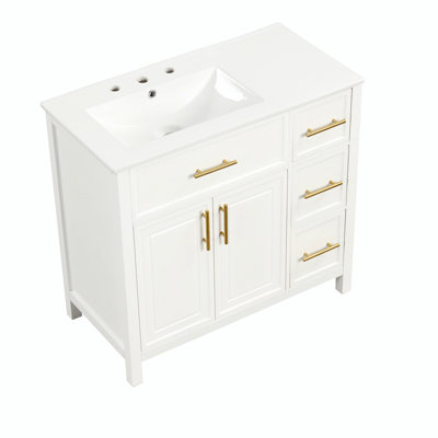 Starlena 36 " W Freestanding Standard 1 Single Vanity Bathroom Vanity With Ceramic Top