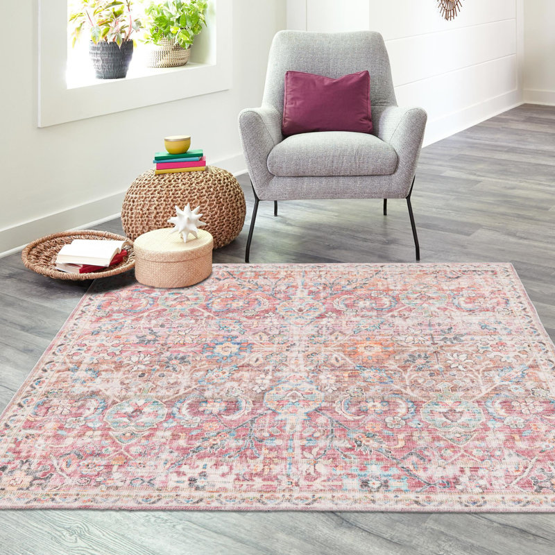 Engelhardt Washable Floral Indoor Rug, Square 7'10"