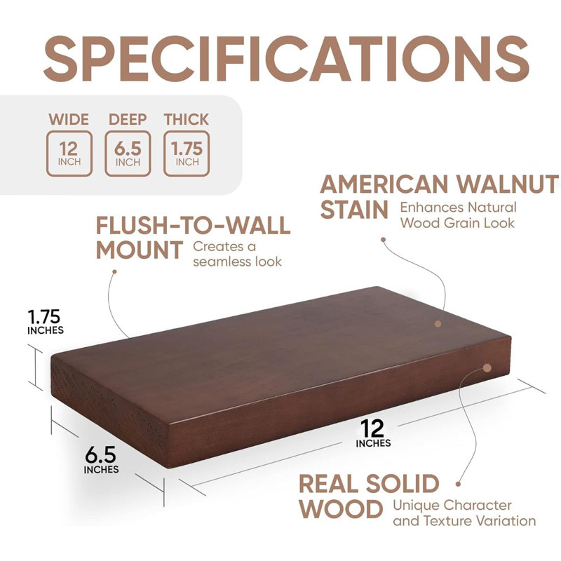 Tablettes flottantes en bois massif pour le mur - Tablettes noires rustiques fabriquées à la main pour la salle de bain, la cuisine, la chambre à coucher, le salon - Comprend des supports cachés pour une installation facile