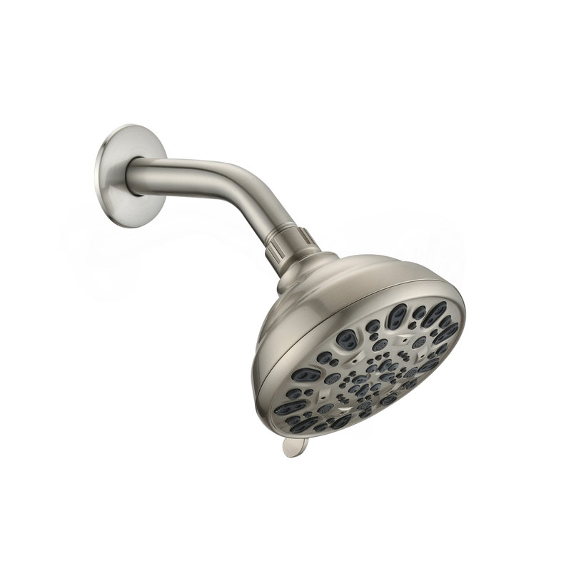 Brushed Nickel High Pressure 6-Setting 4" Shower Head - Angle Adjustable, Clog-Proof Shower Head, Brushed Nickel